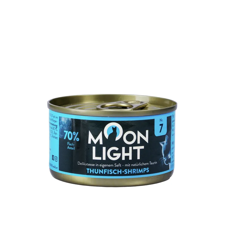 Sale Sparpaket 48 x 80 g Moonlight Dinner Nr. 7 Thunfisch und Shrimps in eigenem Saft Katzen Nassfutter